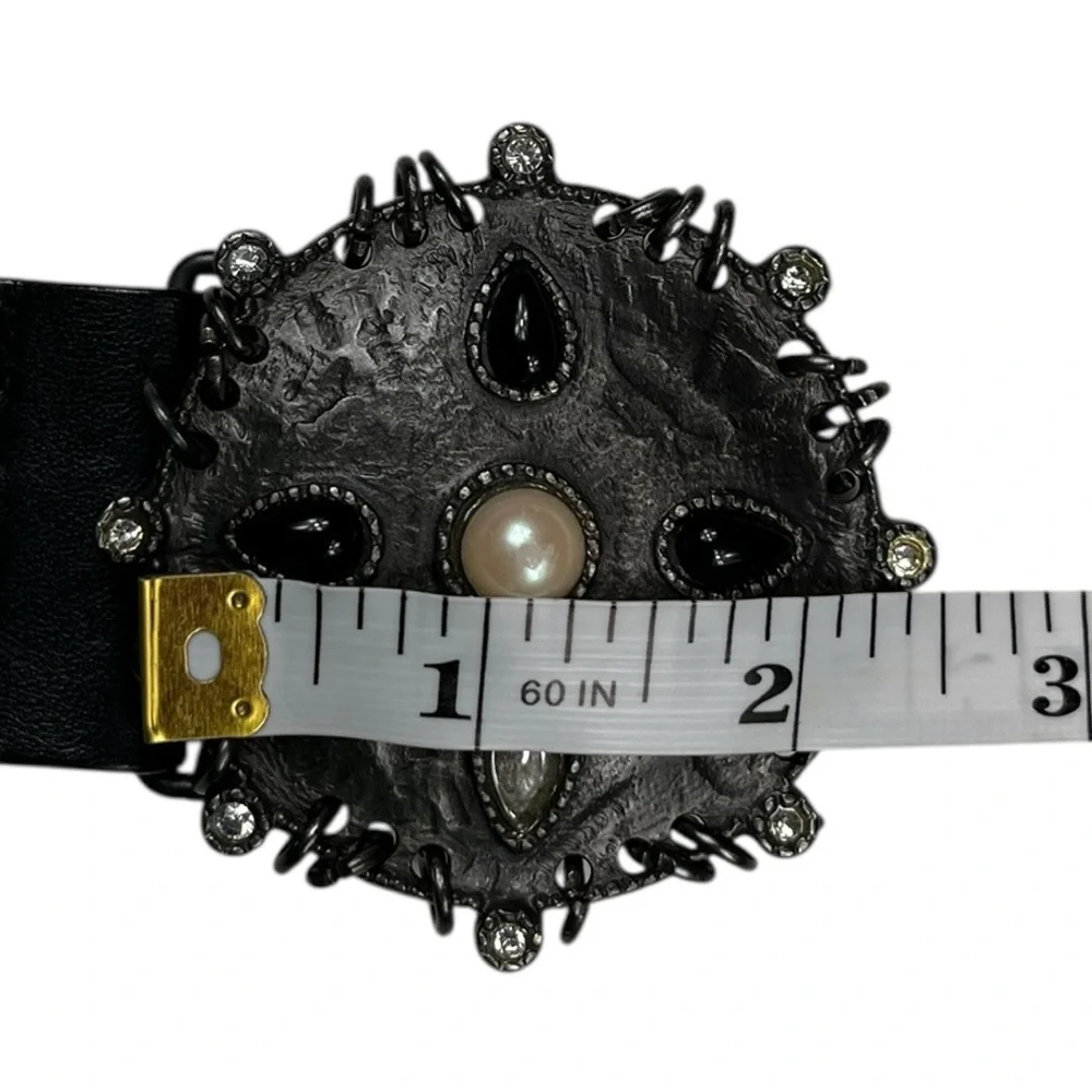 Garugieri Women's Black Leather Belt with Ornate Buckle Size XL Italian Mobwife